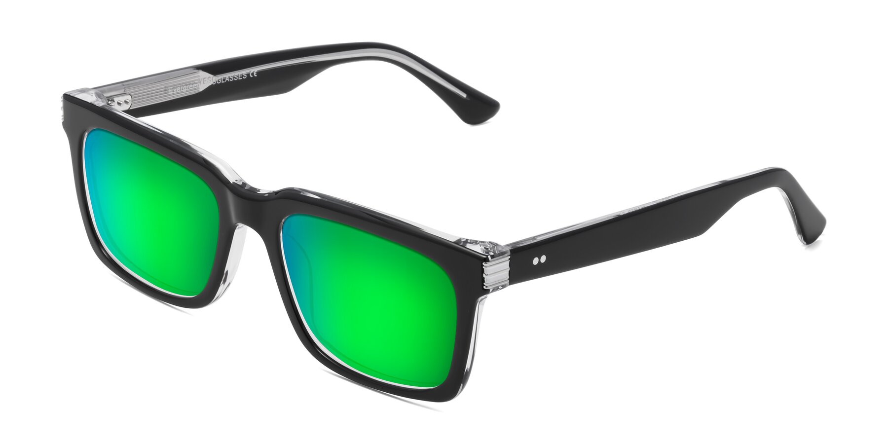 Angle of Evergreen in Black-Clear with Green Mirrored Lenses
