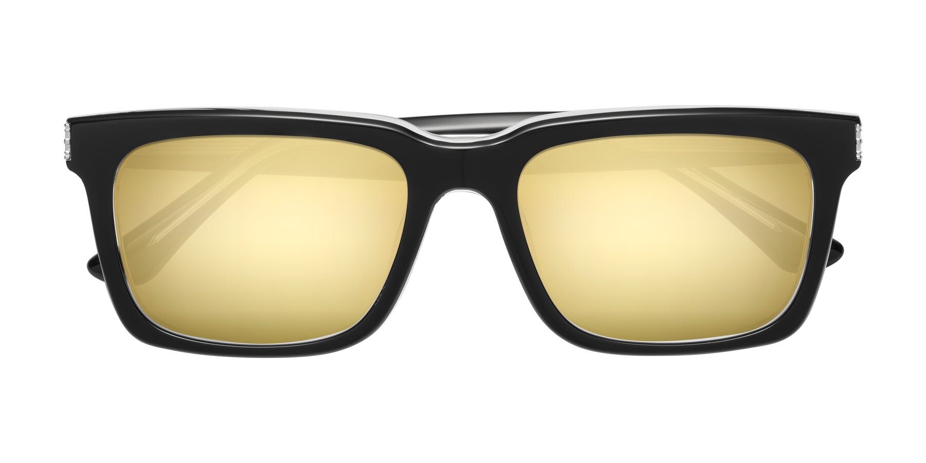 Folded Front of Evergreen in Black-Clear with Gold Mirrored Lenses