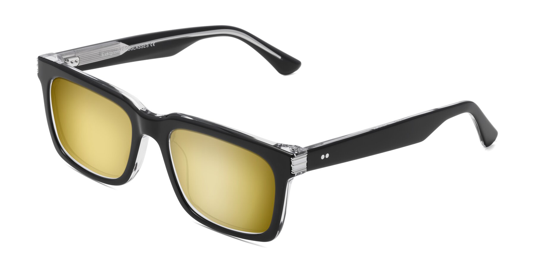 Angle of Evergreen in Black-Clear with Gold Mirrored Lenses