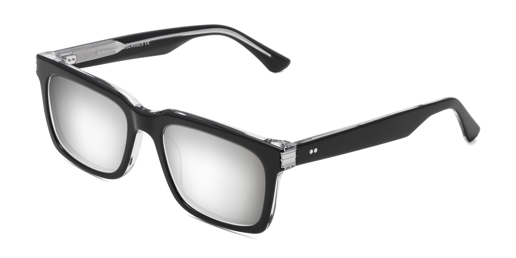 Angle of Evergreen in Black-Clear with Silver Mirrored Lenses