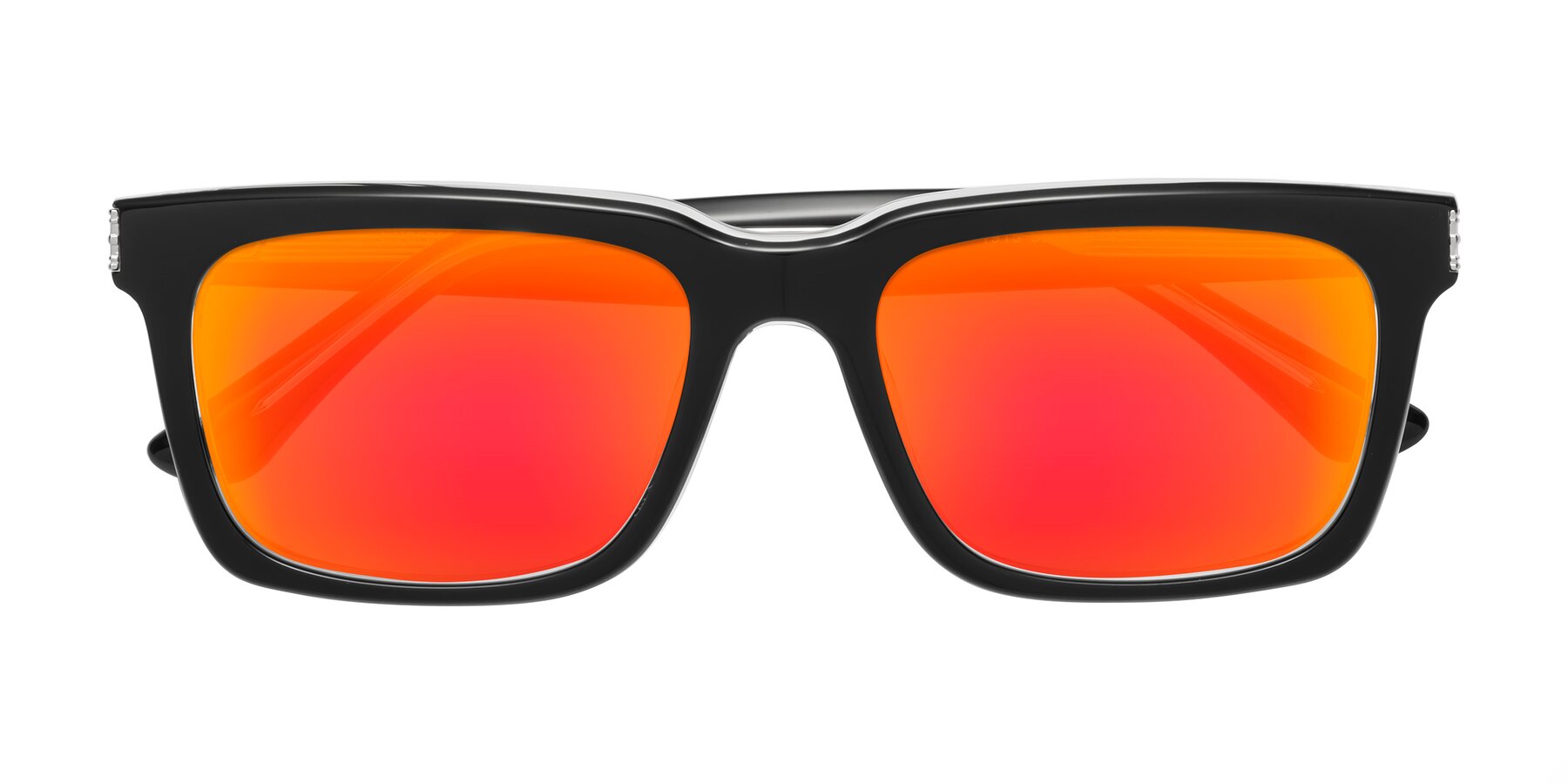 Folded Front of Evergreen in Black-Clear with Red Gold Mirrored Lenses
