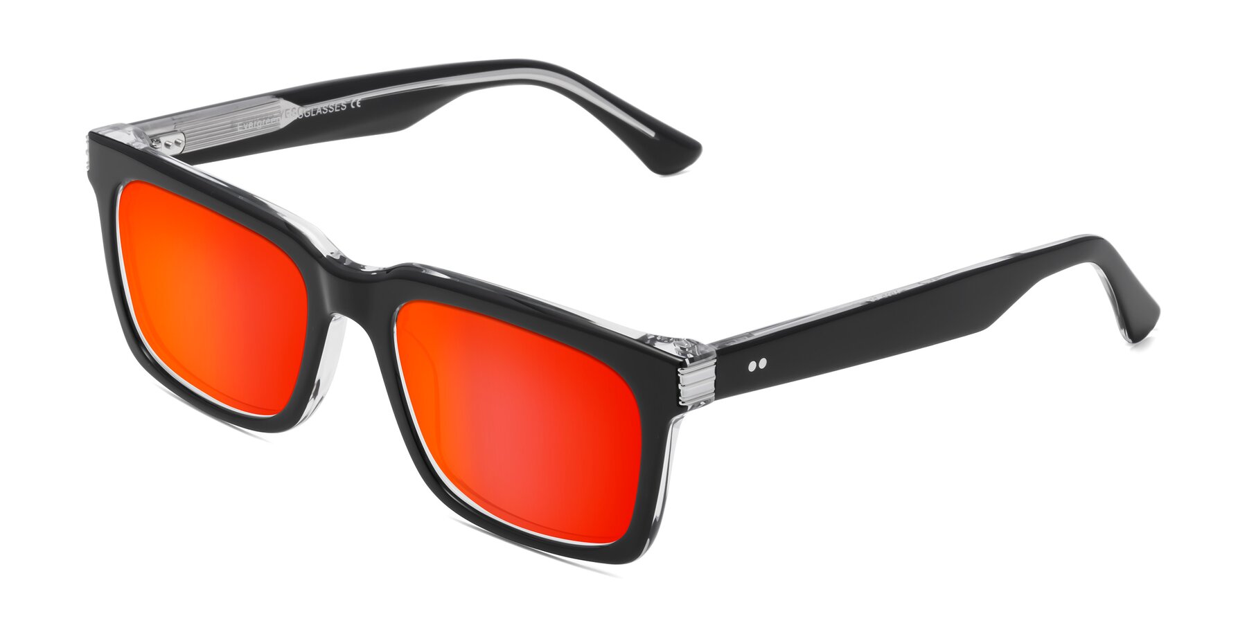 Angle of Evergreen in Black-Clear with Red Gold Mirrored Lenses