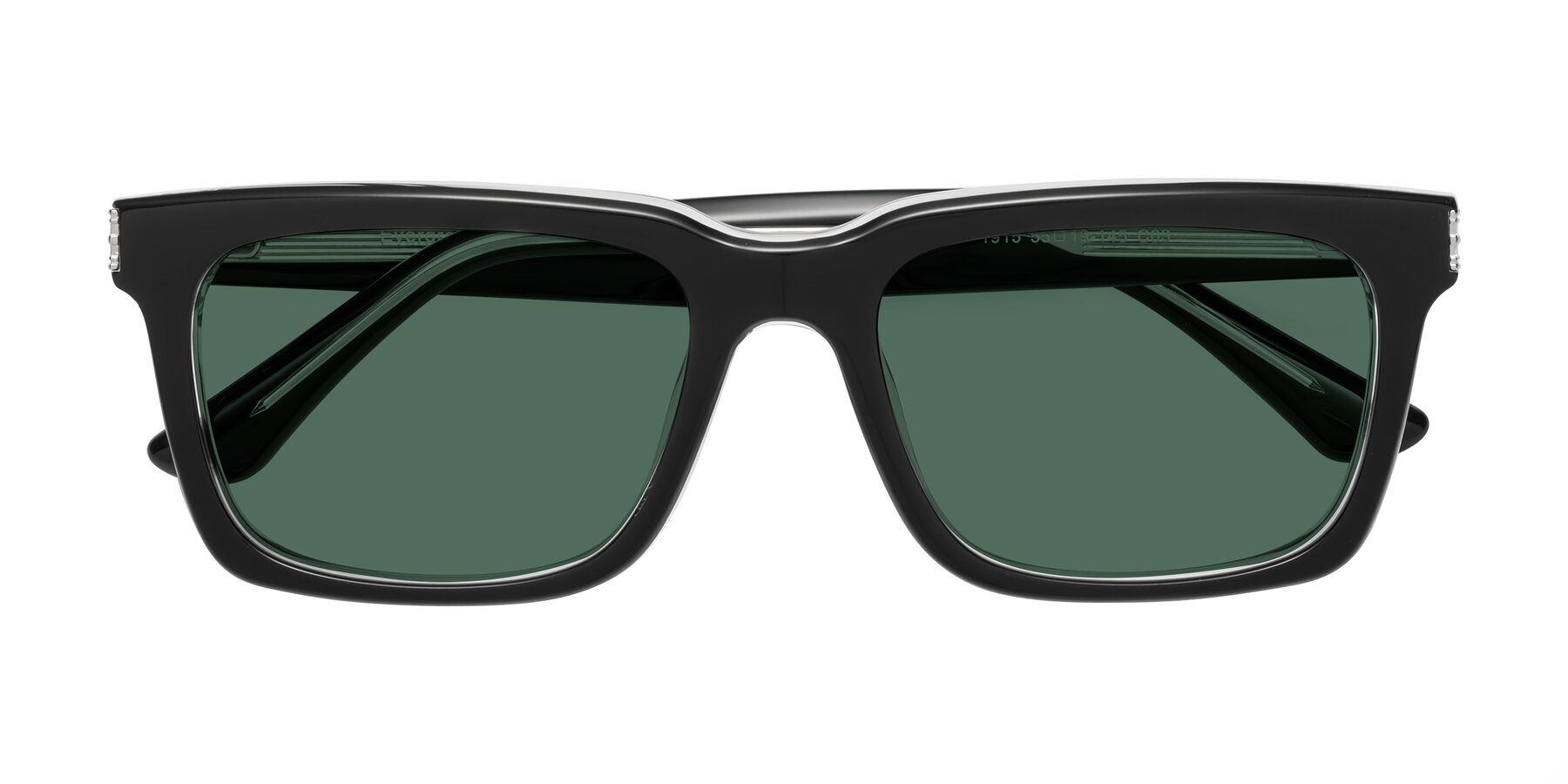 Folded Front of Evergreen in Black-Clear with Green Polarized Lenses