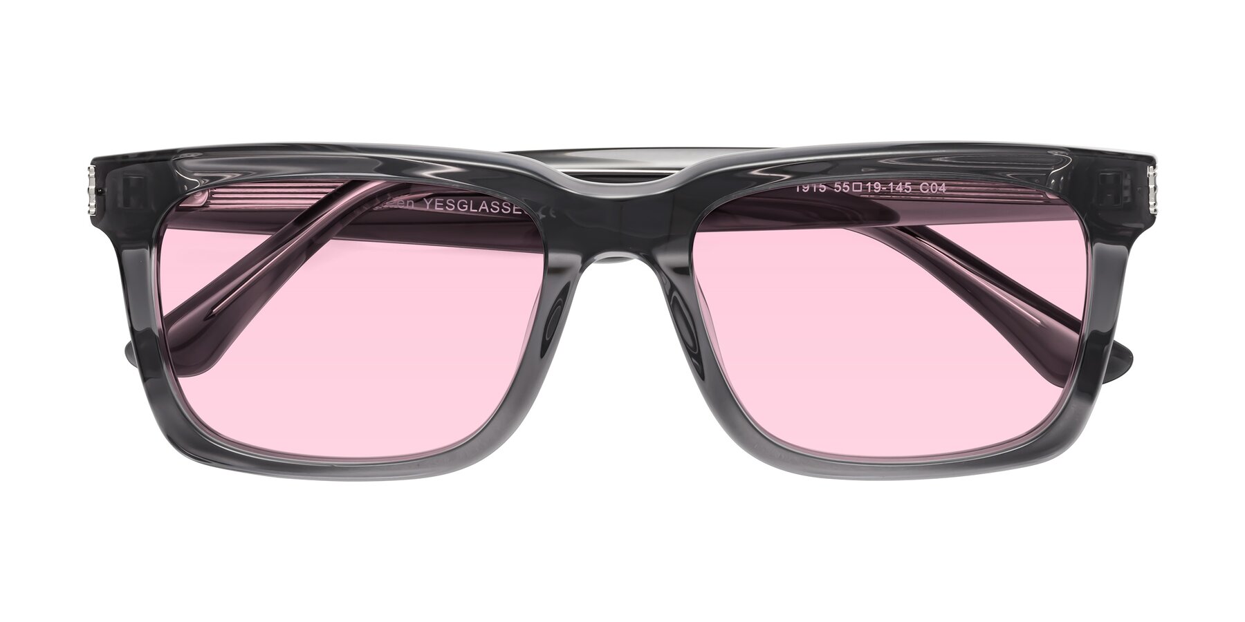 Folded Front of Evergreen in Transparent Gray with Light Pink Tinted Lenses