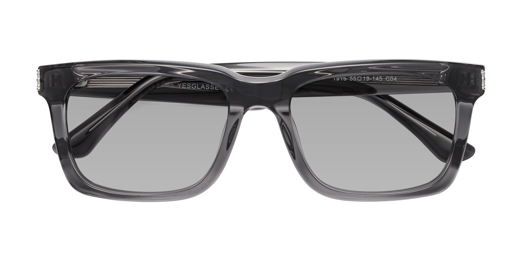 Folded Front of Evergreen in Transparent Gray with Light Gray Tinted Lenses