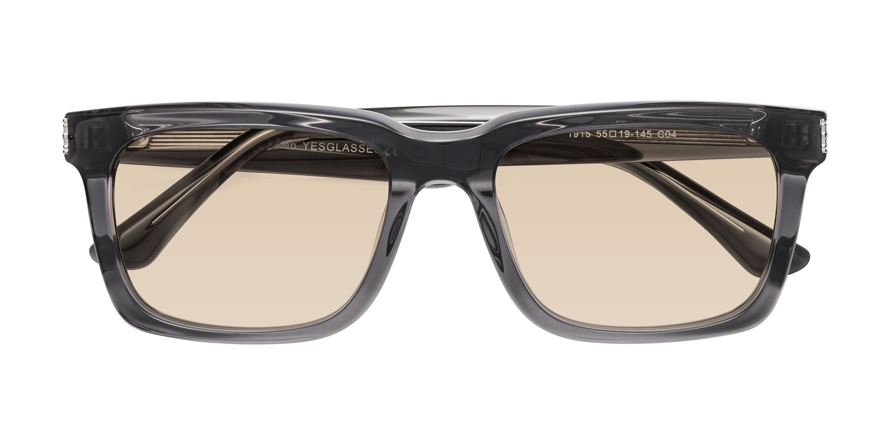 Folded Front of Evergreen in Transparent Gray with Light Brown Tinted Lenses