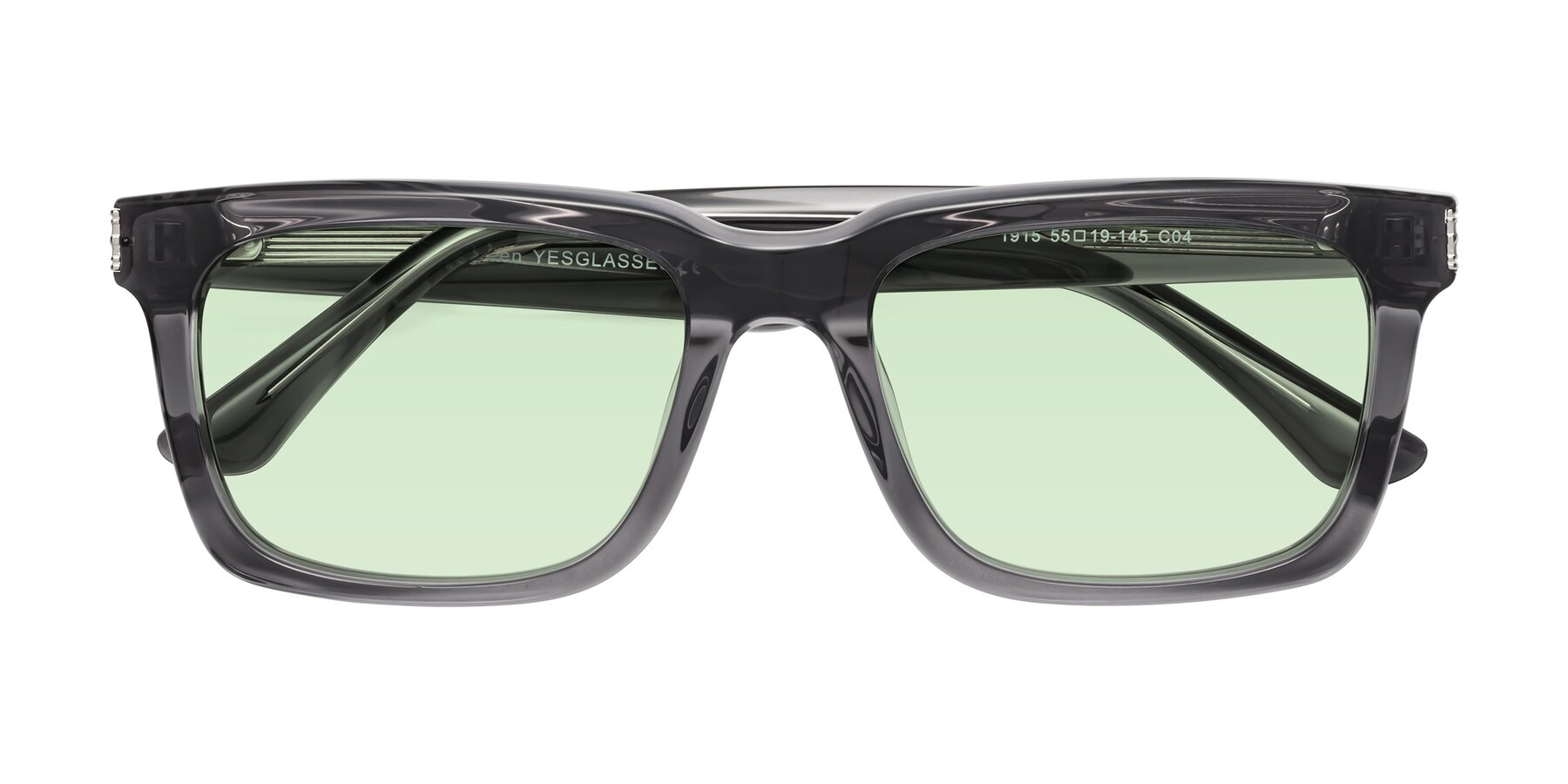 Folded Front of Evergreen in Transparent Gray with Light Green Tinted Lenses