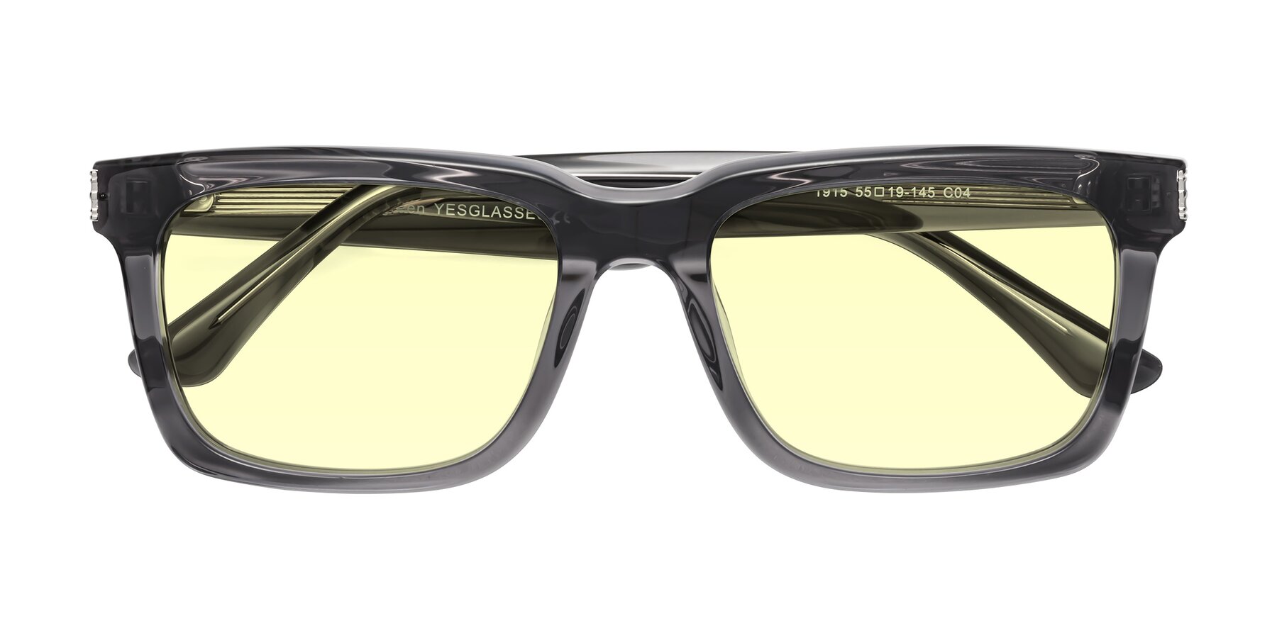 Folded Front of Evergreen in Transparent Gray with Light Yellow Tinted Lenses