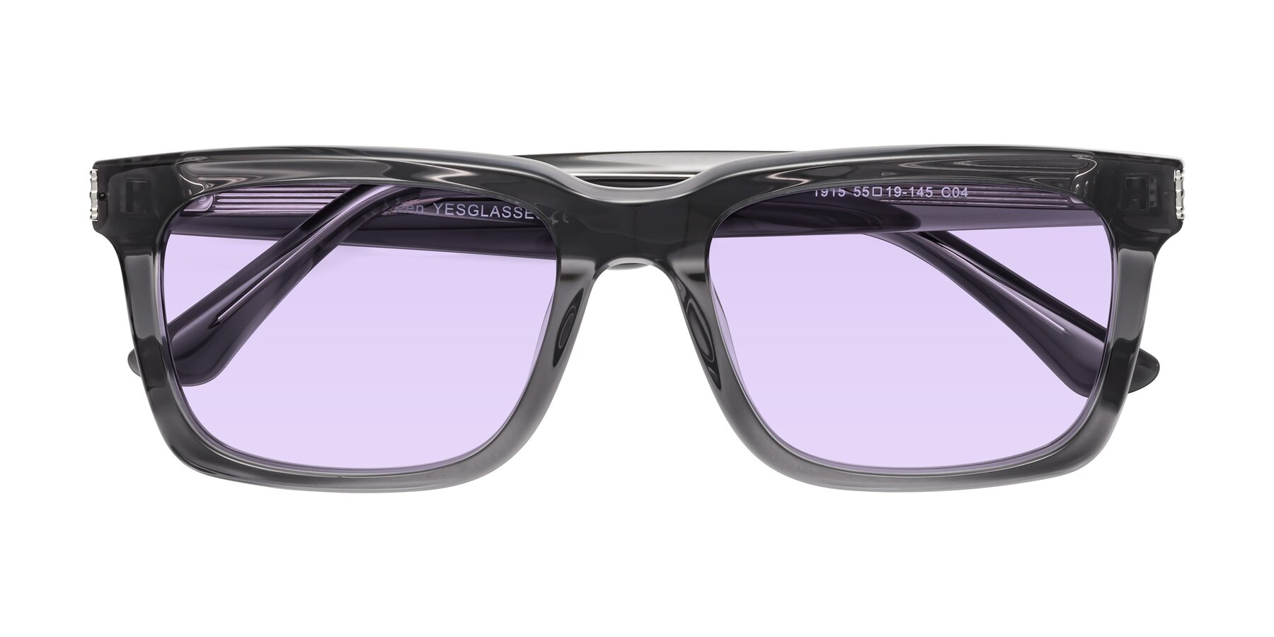 Folded Front of Evergreen in Transparent Gray with Light Purple Tinted Lenses