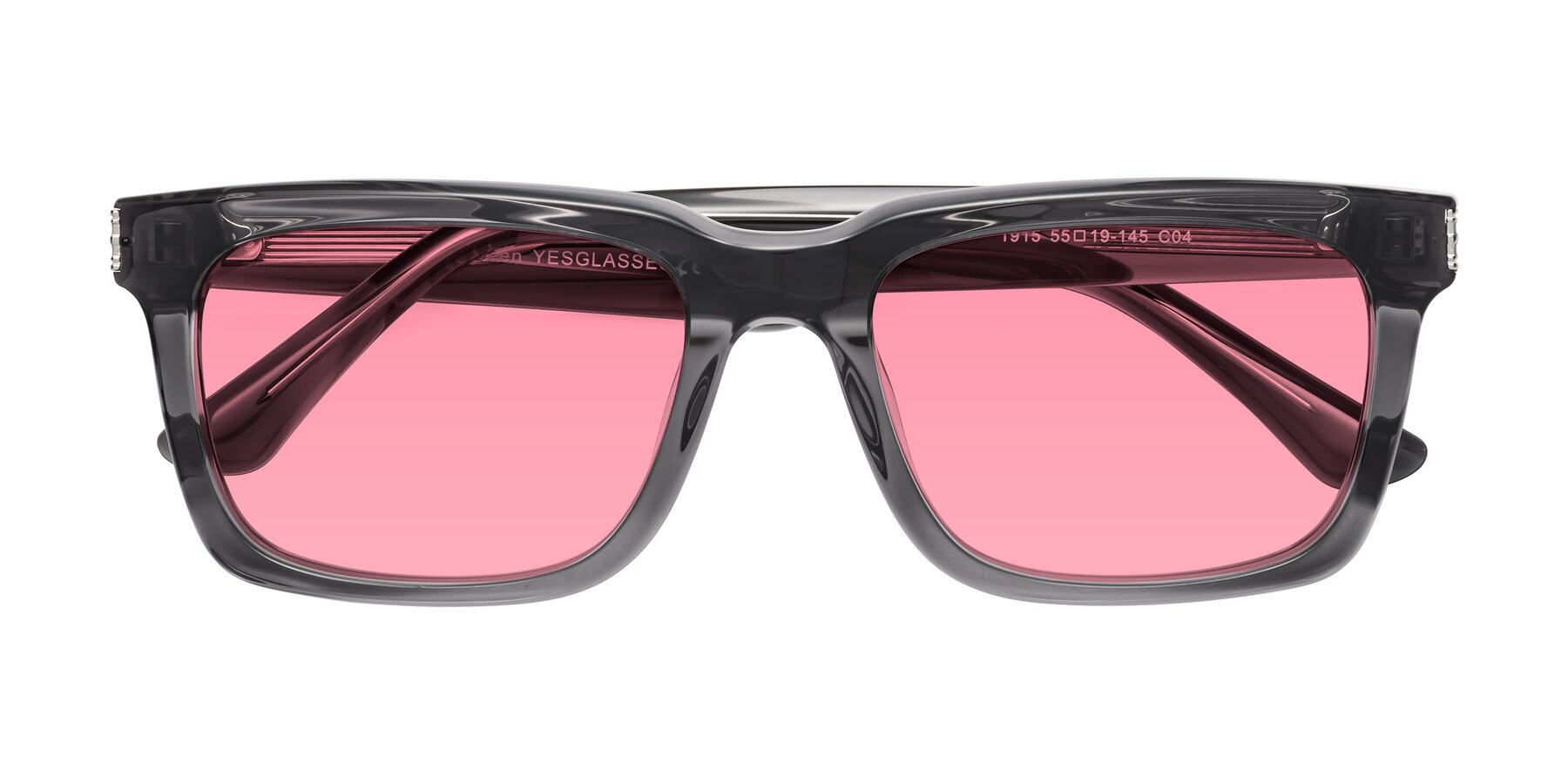 Folded Front of Evergreen in Transparent Gray with Pink Tinted Lenses