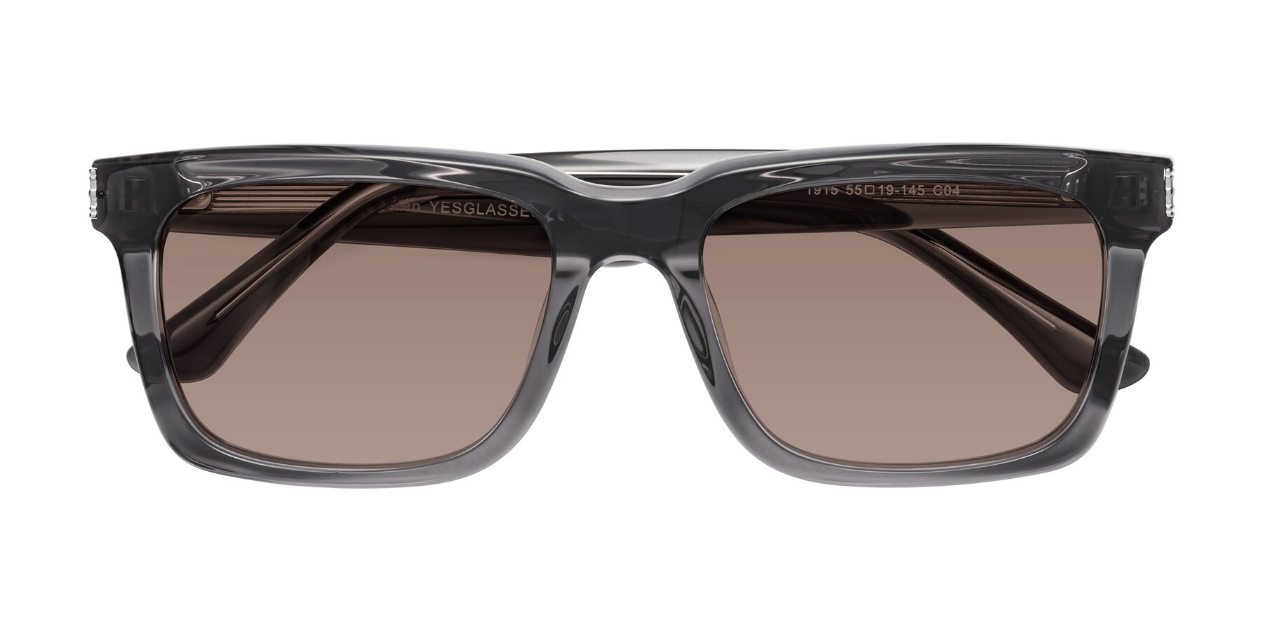 Folded Front of Evergreen in Transparent Gray with Medium Brown Tinted Lenses
