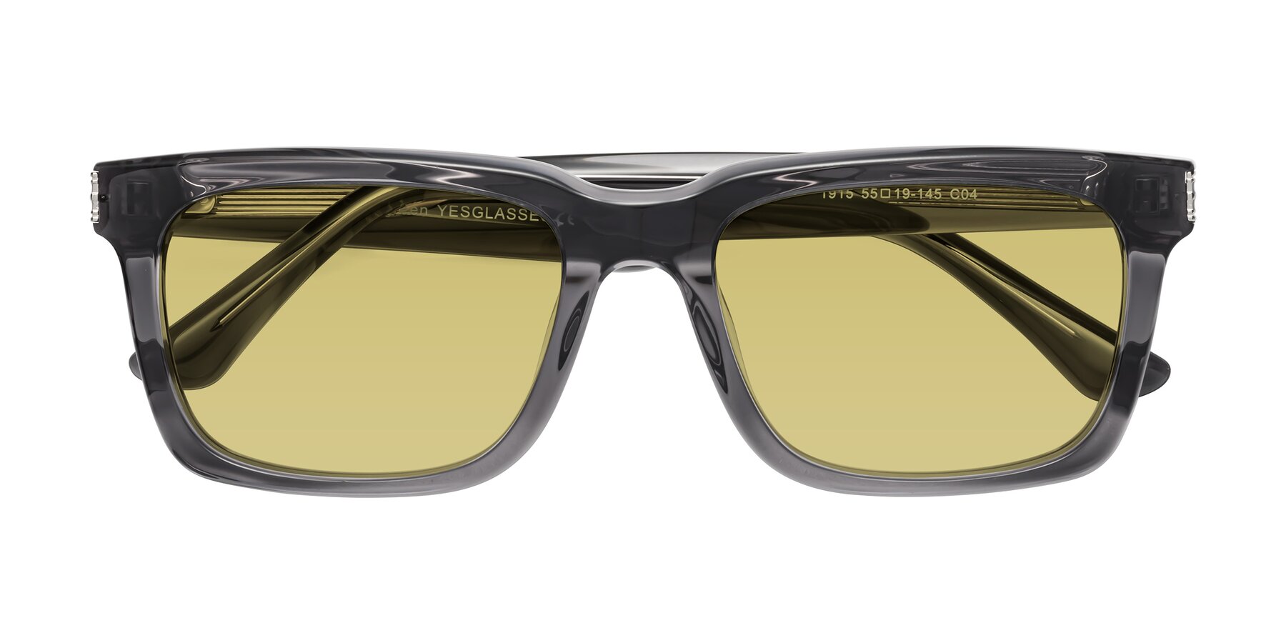 Folded Front of Evergreen in Transparent Gray with Medium Champagne Tinted Lenses