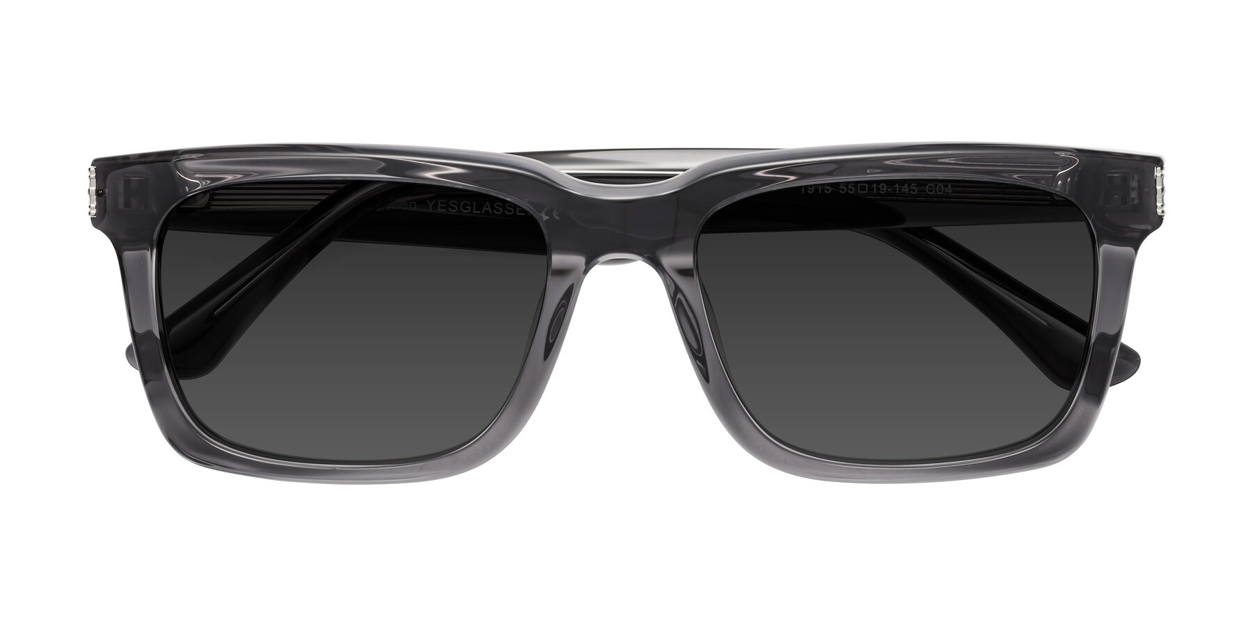 Folded Front of Evergreen in Transparent Gray with Gray Tinted Lenses