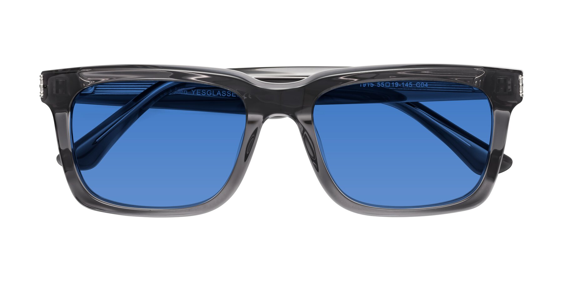 Folded Front of Evergreen in Transparent Gray with Blue Tinted Lenses