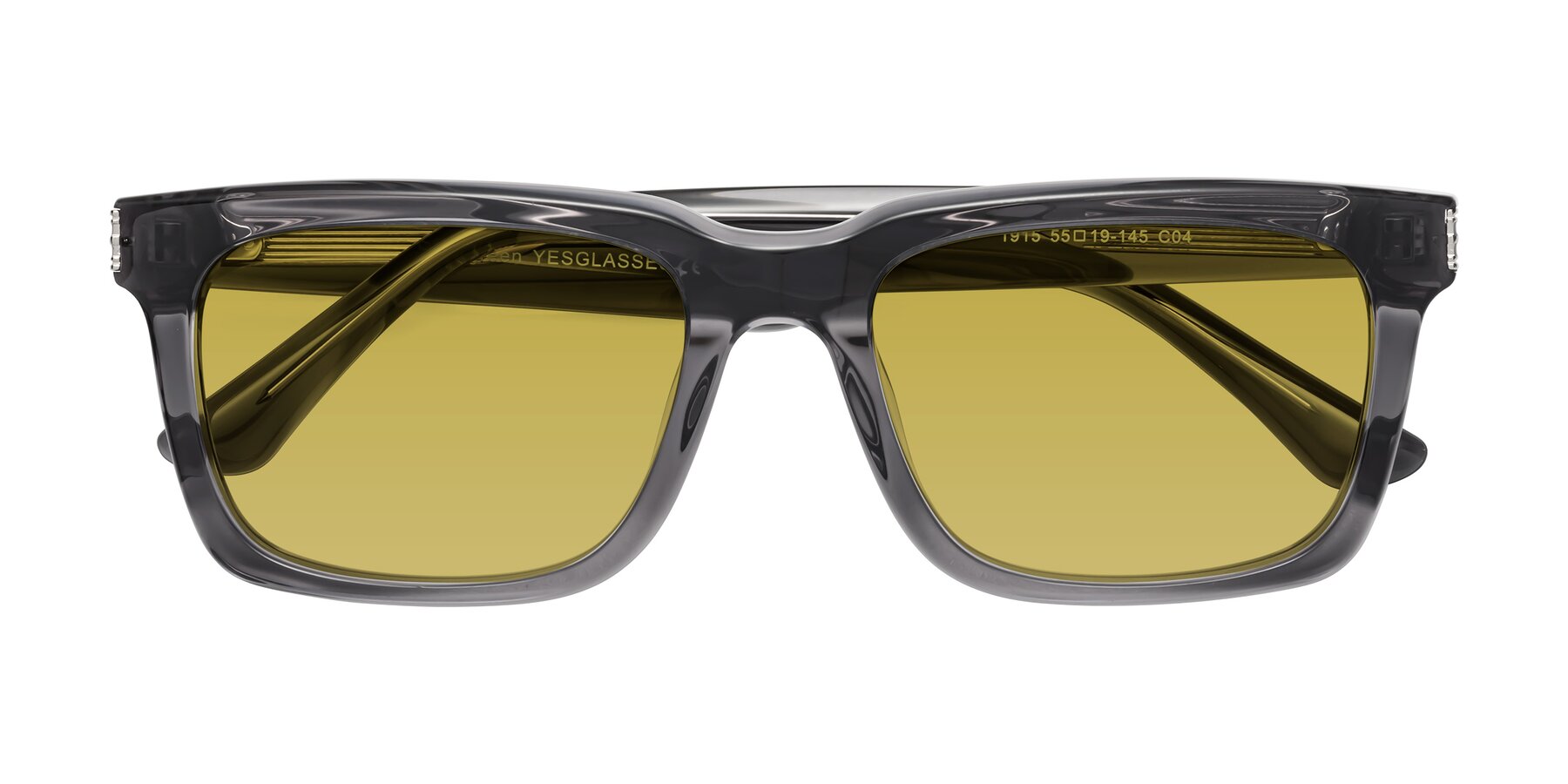 Folded Front of Evergreen in Transparent Gray with Champagne Tinted Lenses