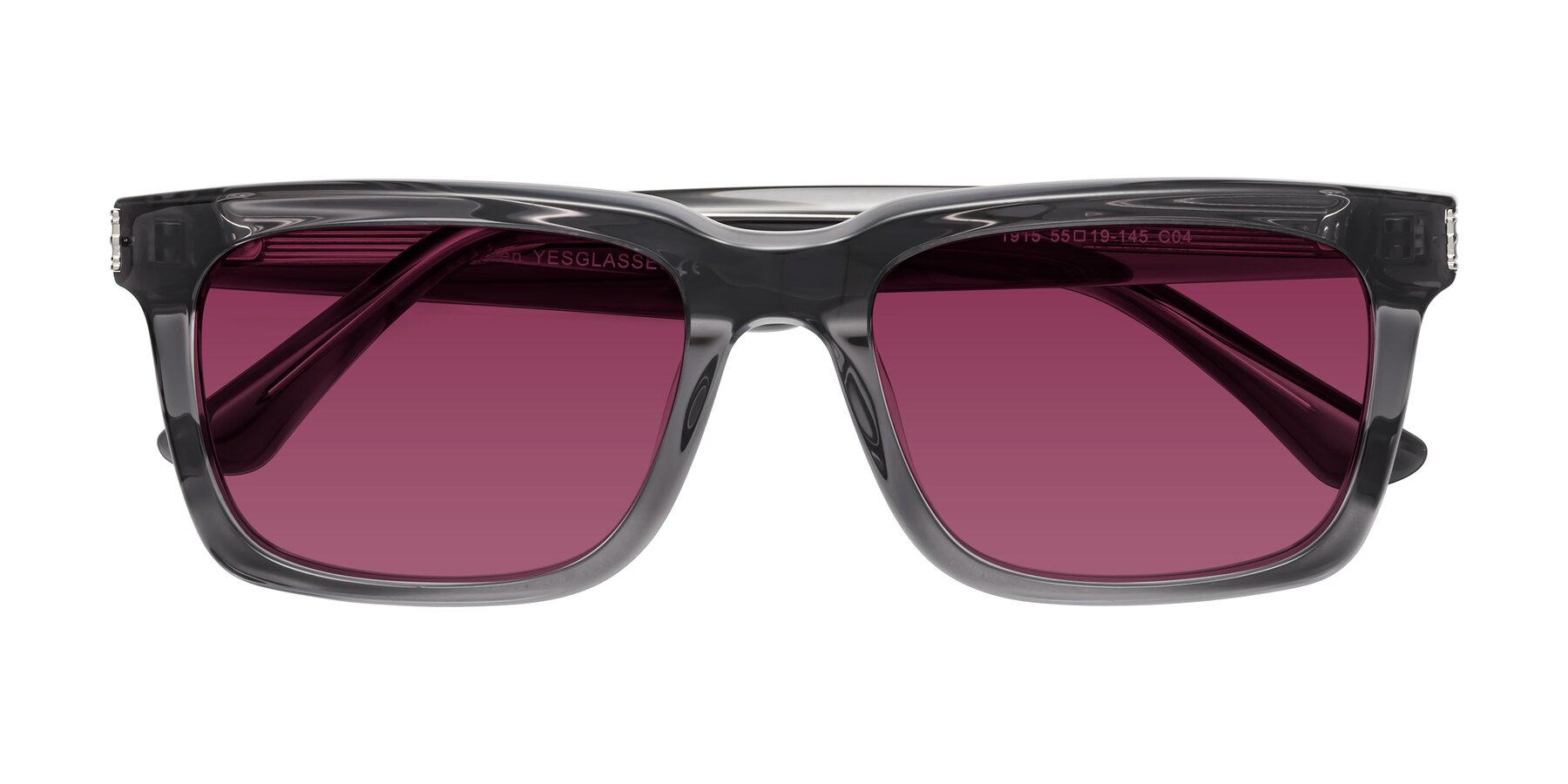 Folded Front of Evergreen in Transparent Gray with Wine Tinted Lenses