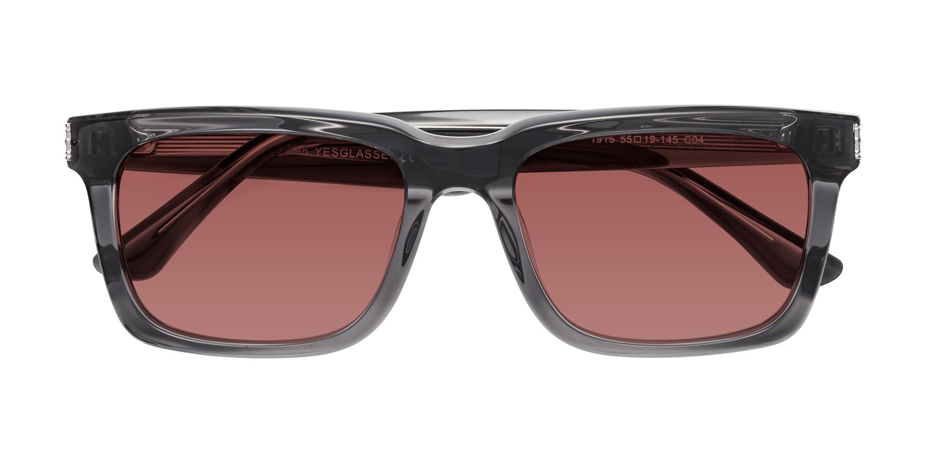 Folded Front of Evergreen in Transparent Gray with Garnet Tinted Lenses