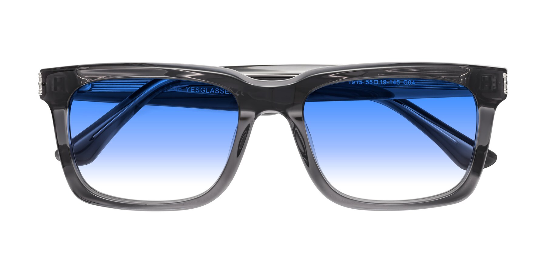 Folded Front of Evergreen in Transparent Gray with Blue Gradient Lenses
