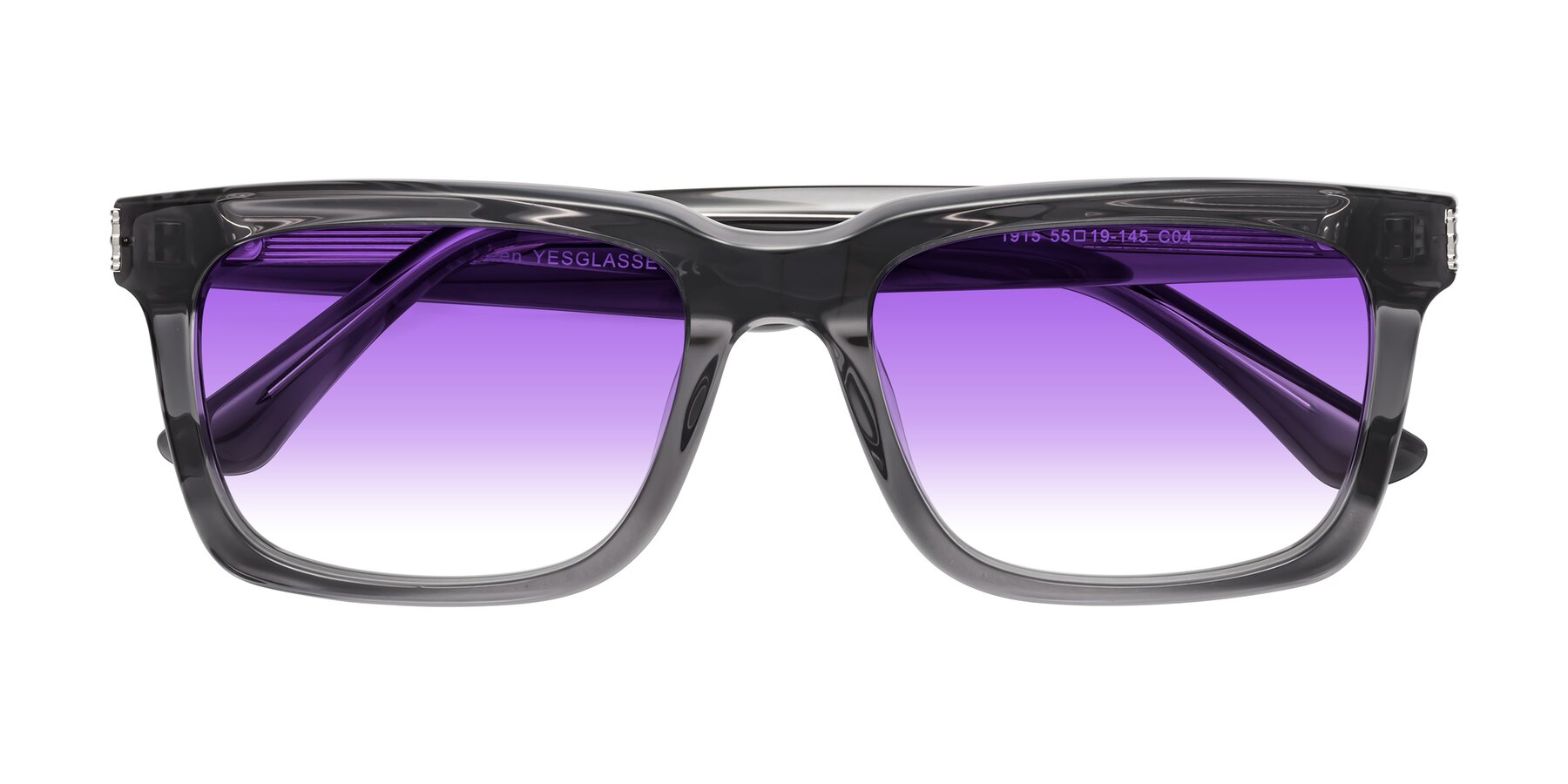 Folded Front of Evergreen in Transparent Gray with Purple Gradient Lenses
