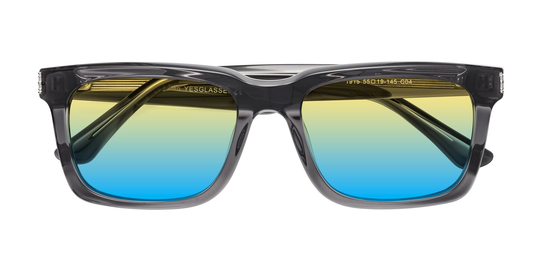 Folded Front of Evergreen in Transparent Gray with Yellow / Blue Gradient Lenses
