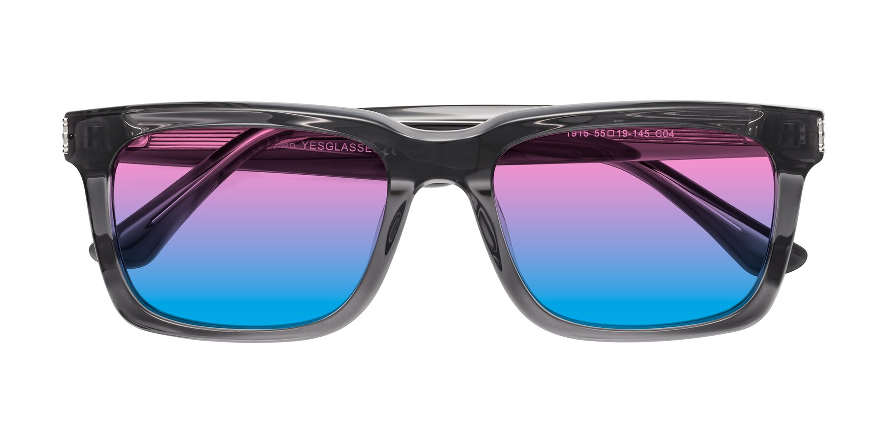 Folded Front of Evergreen in Transparent Gray with Pink / Blue Gradient Lenses
