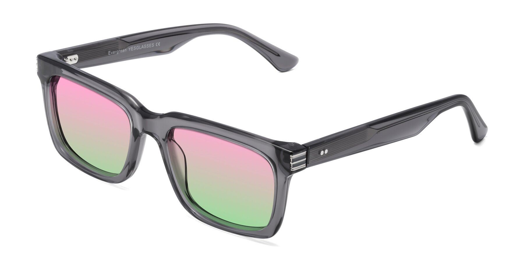 Angle of Evergreen in Transparent Gray with Pink / Green Gradient Lenses