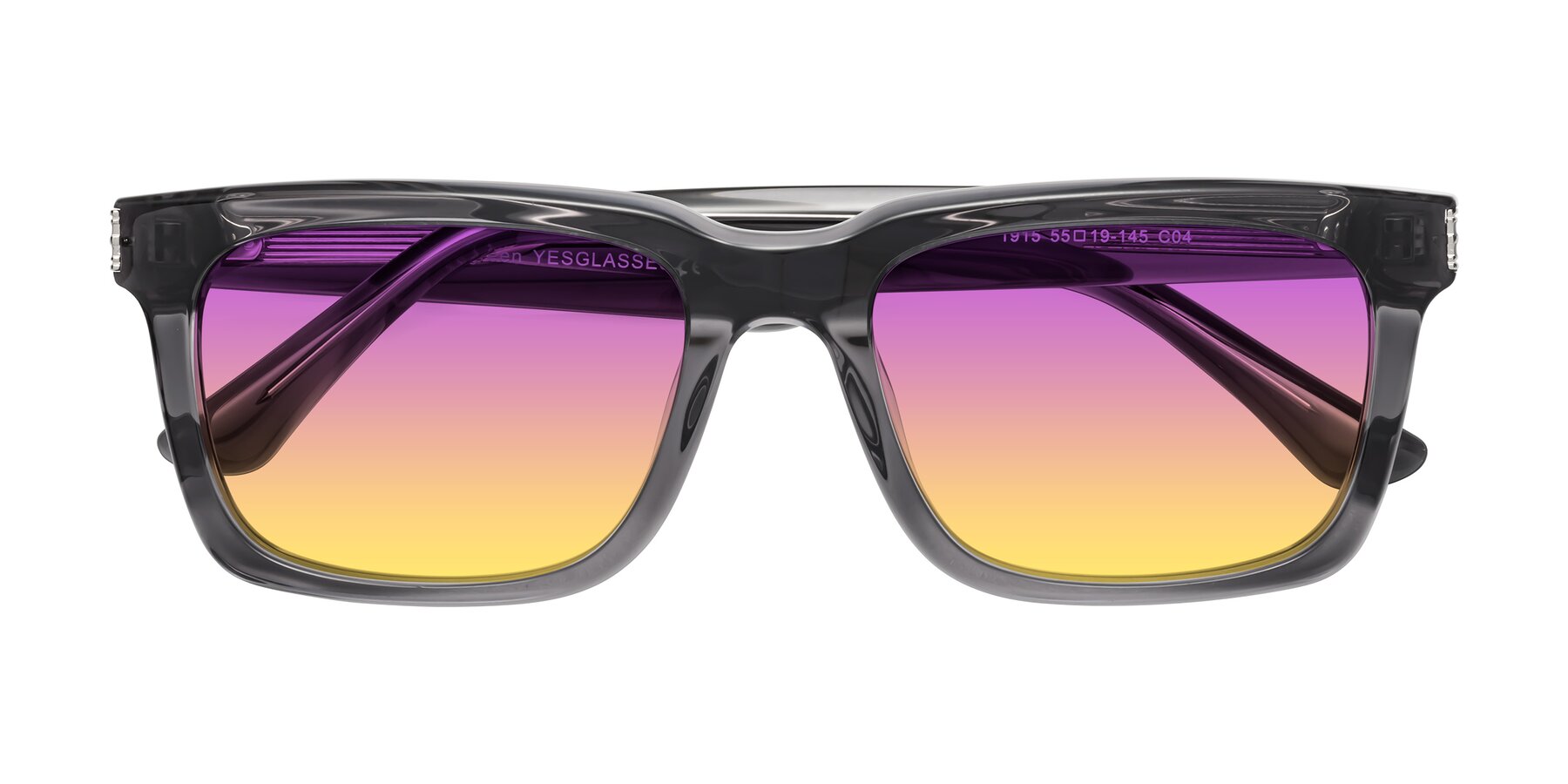 Folded Front of Evergreen in Transparent Gray with Purple / Yellow Gradient Lenses