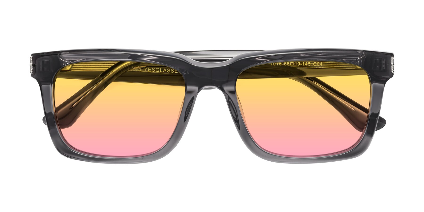 Folded Front of Evergreen in Transparent Gray with Yellow / Pink Gradient Lenses