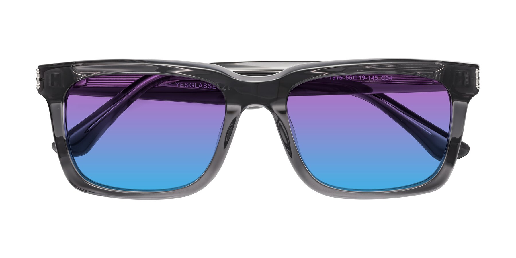 Folded Front of Evergreen in Transparent Gray with Purple / Blue Gradient Lenses