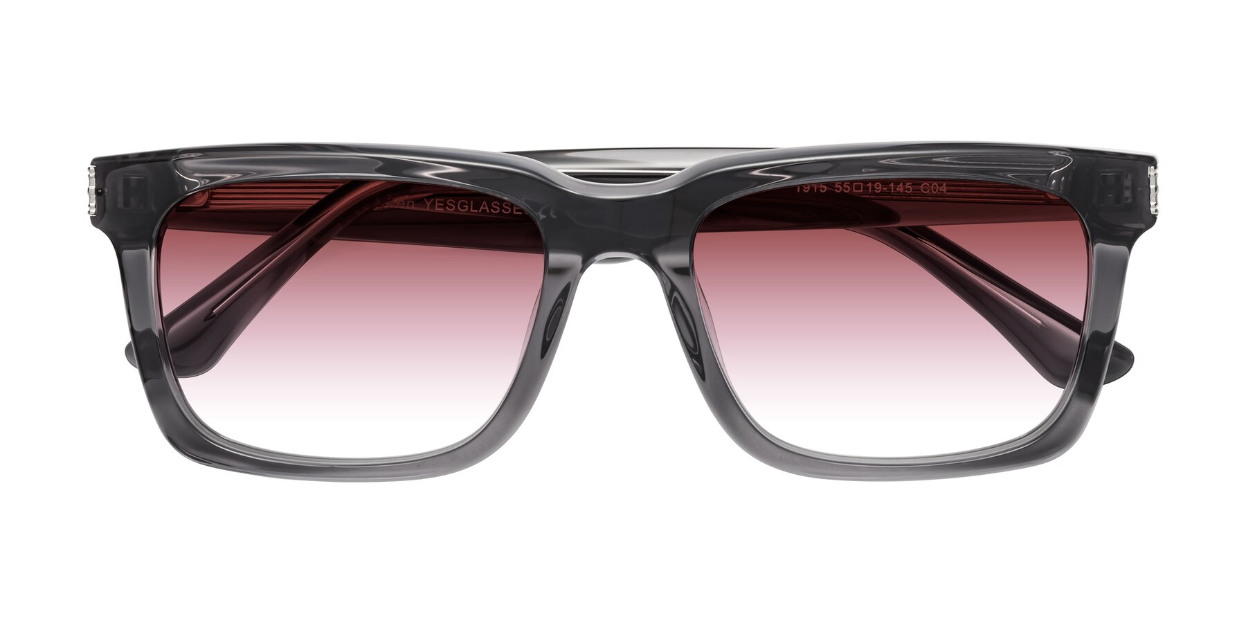 Folded Front of Evergreen in Transparent Gray with Garnet Gradient Lenses