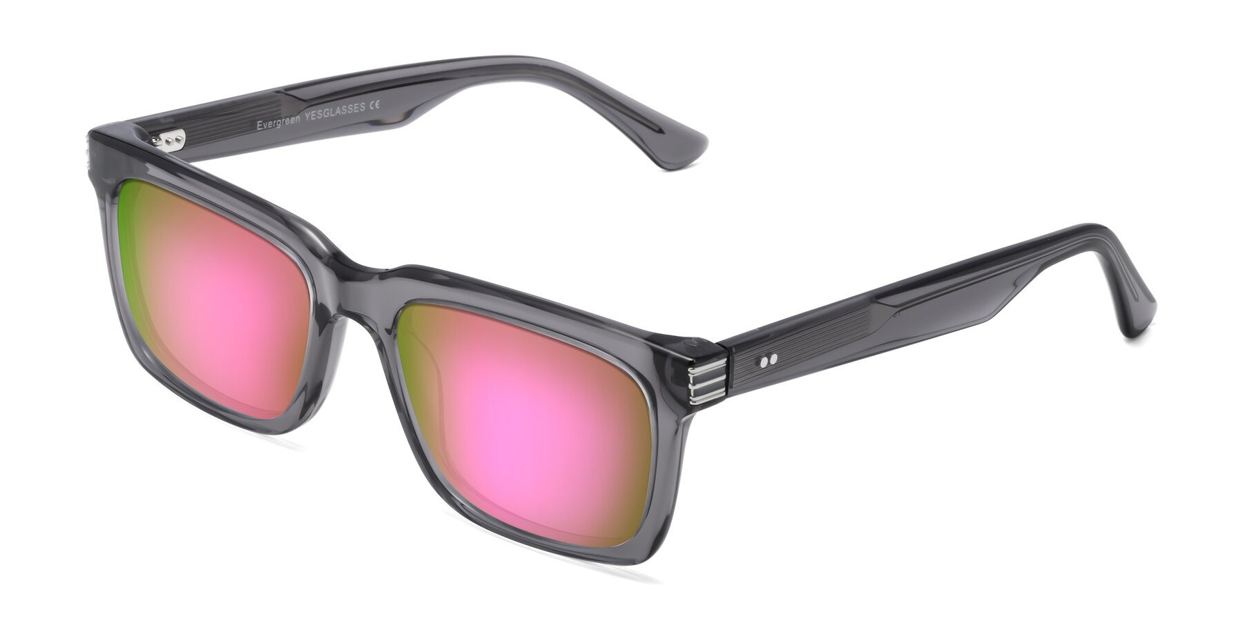 Angle of Evergreen in Transparent Gray with Pink Mirrored Lenses