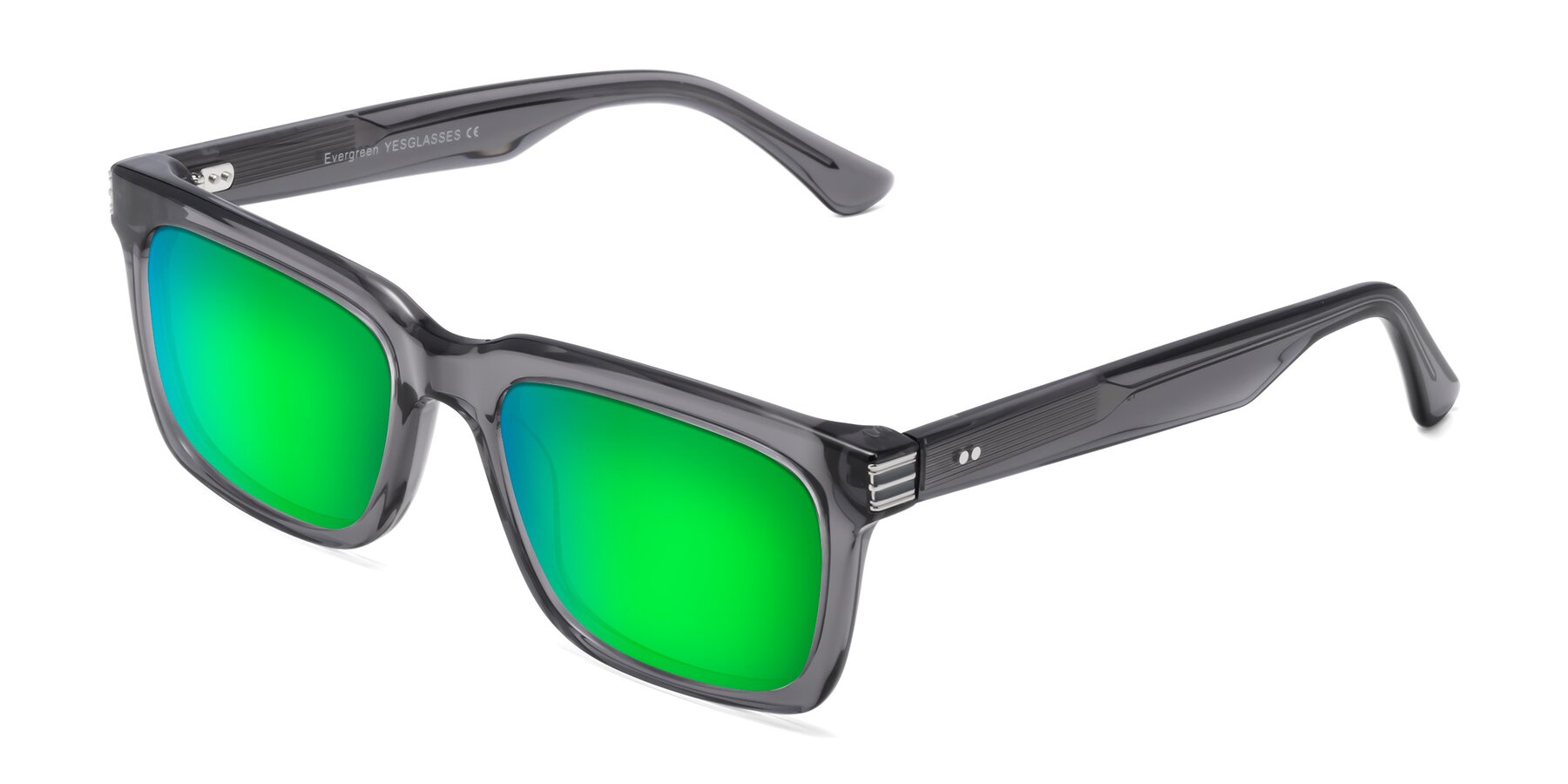 Angle of Evergreen in Transparent Gray with Green Mirrored Lenses