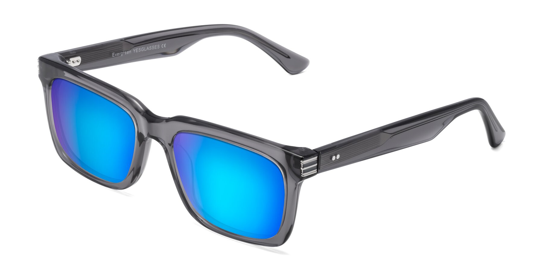 Angle of Evergreen in Transparent Gray with Blue Mirrored Lenses