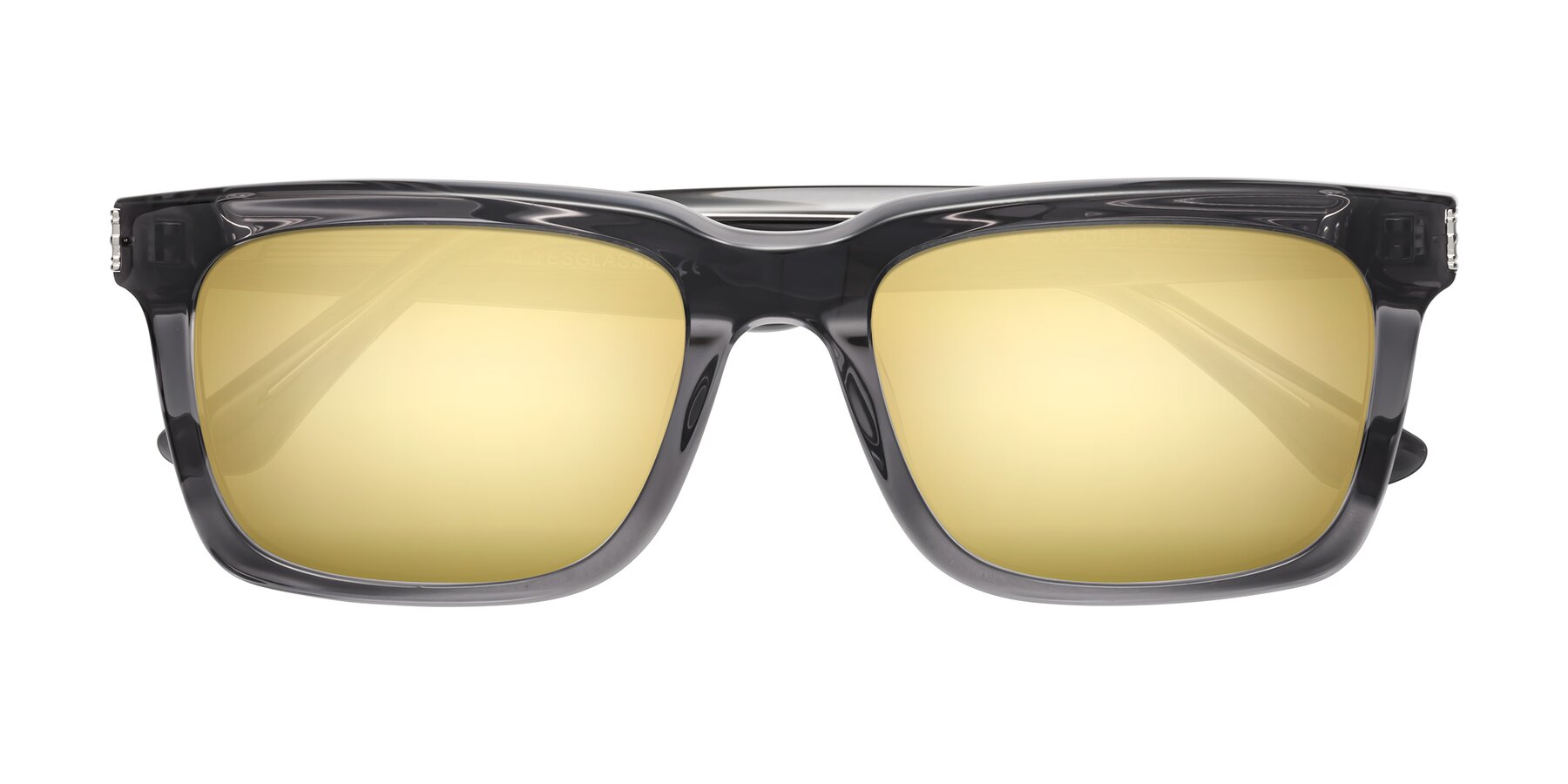 Folded Front of Evergreen in Transparent Gray with Gold Mirrored Lenses
