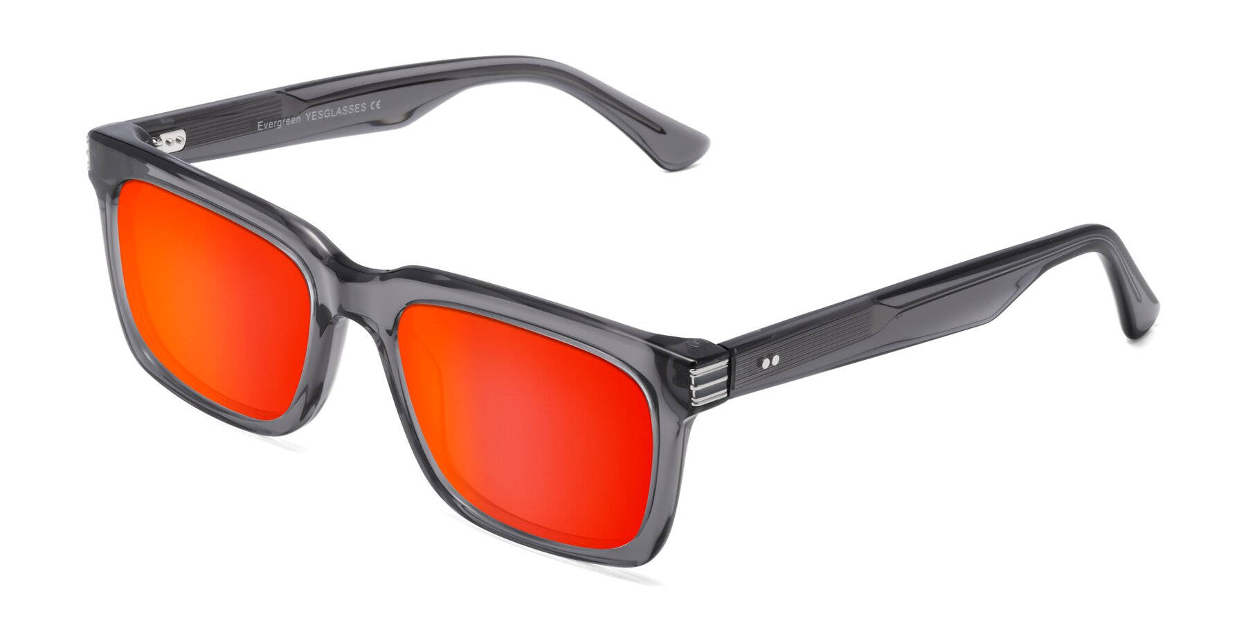 Angle of Evergreen in Transparent Gray with Red Gold Mirrored Lenses