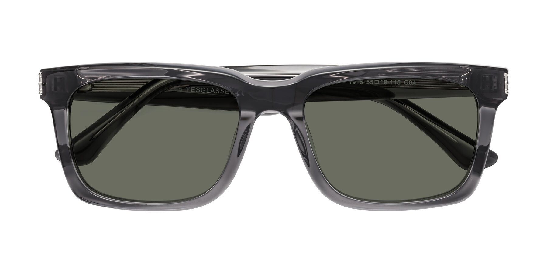 Folded Front of Evergreen in Transparent Gray with Gray Polarized Lenses