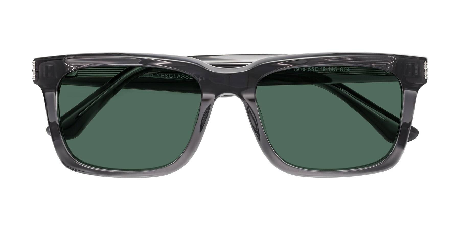 Folded Front of Evergreen in Transparent Gray with Green Polarized Lenses