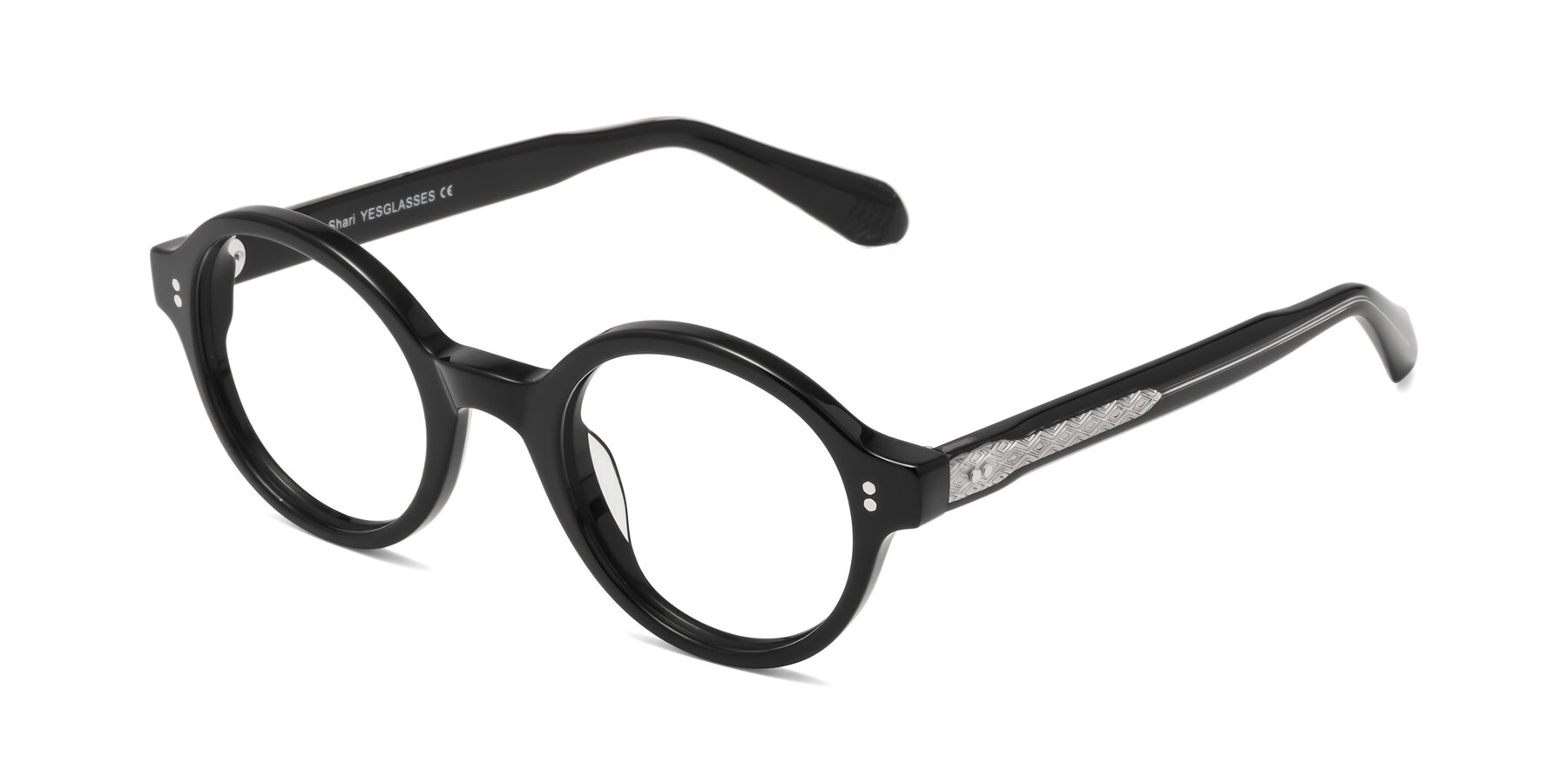 Angle of Shari in Black with Clear Reading Eyeglass Lenses