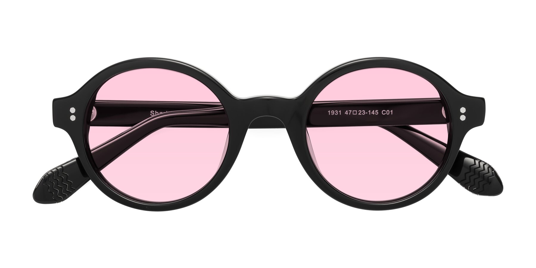Folded Front of Shari in Black with Light Pink Tinted Lenses