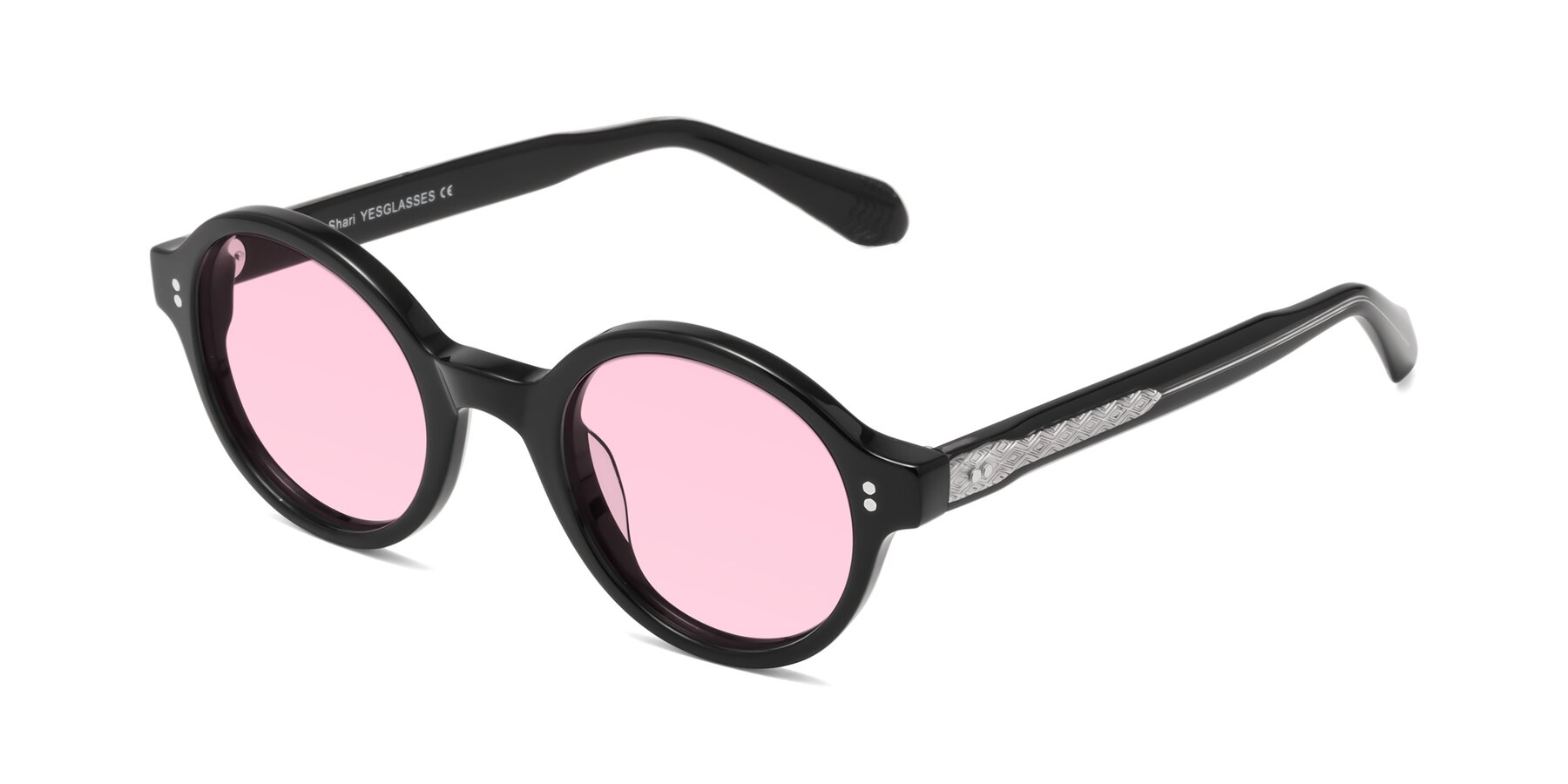 Angle of Shari in Black with Light Pink Tinted Lenses