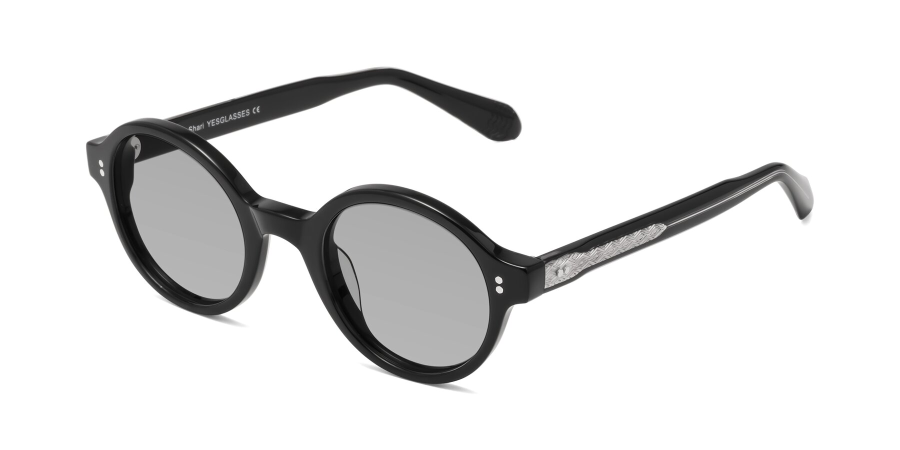 Angle of Shari in Black with Light Gray Tinted Lenses