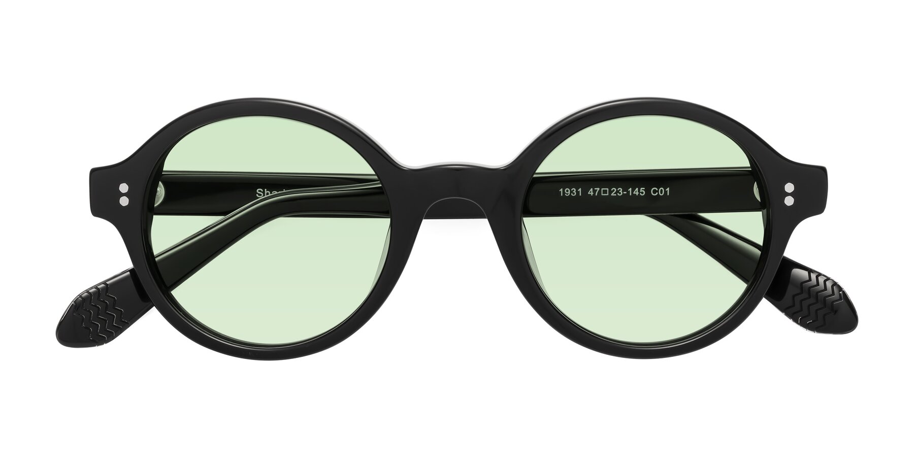 Folded Front of Shari in Black with Light Green Tinted Lenses