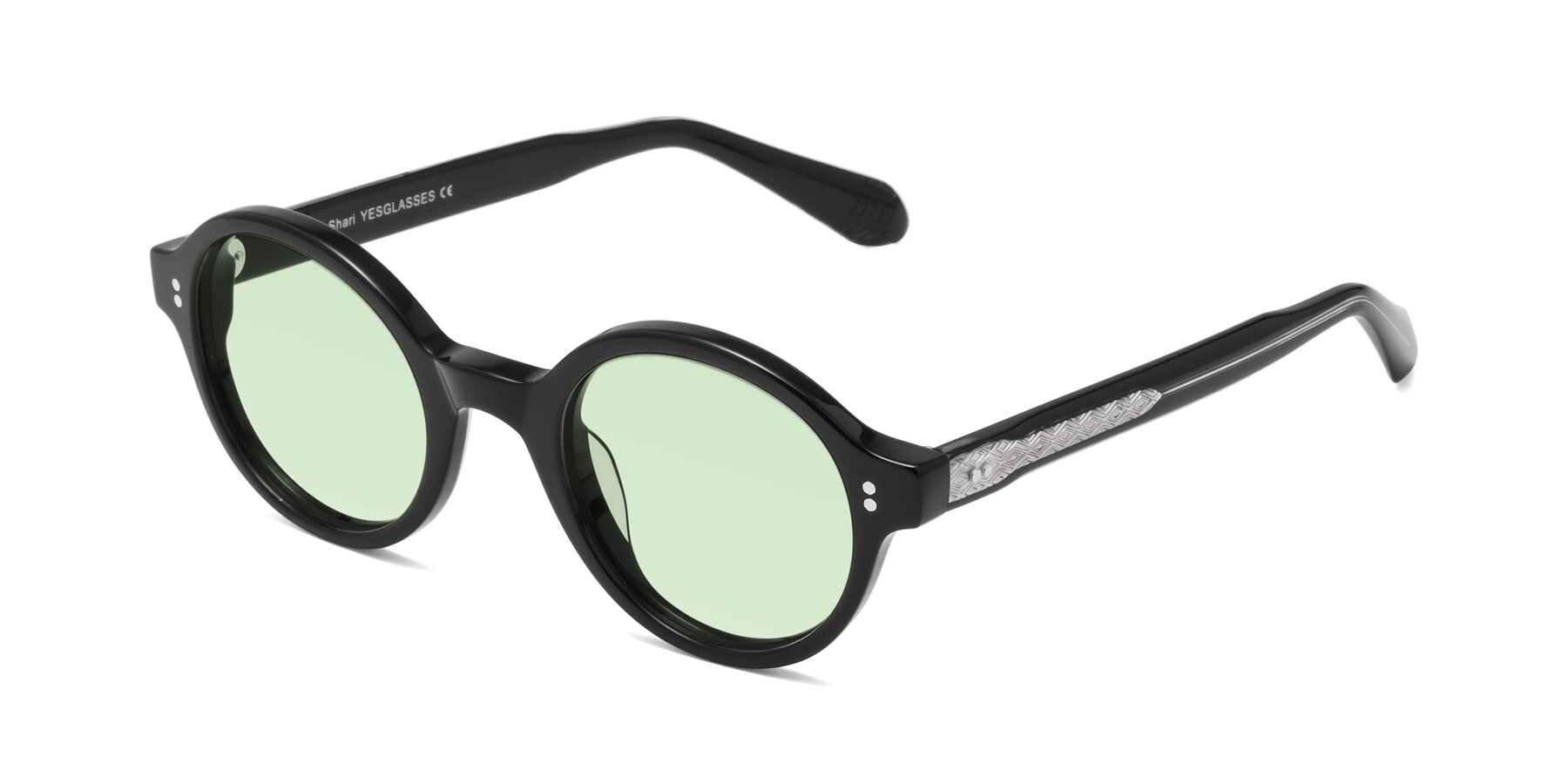 Angle of Shari in Black with Light Green Tinted Lenses