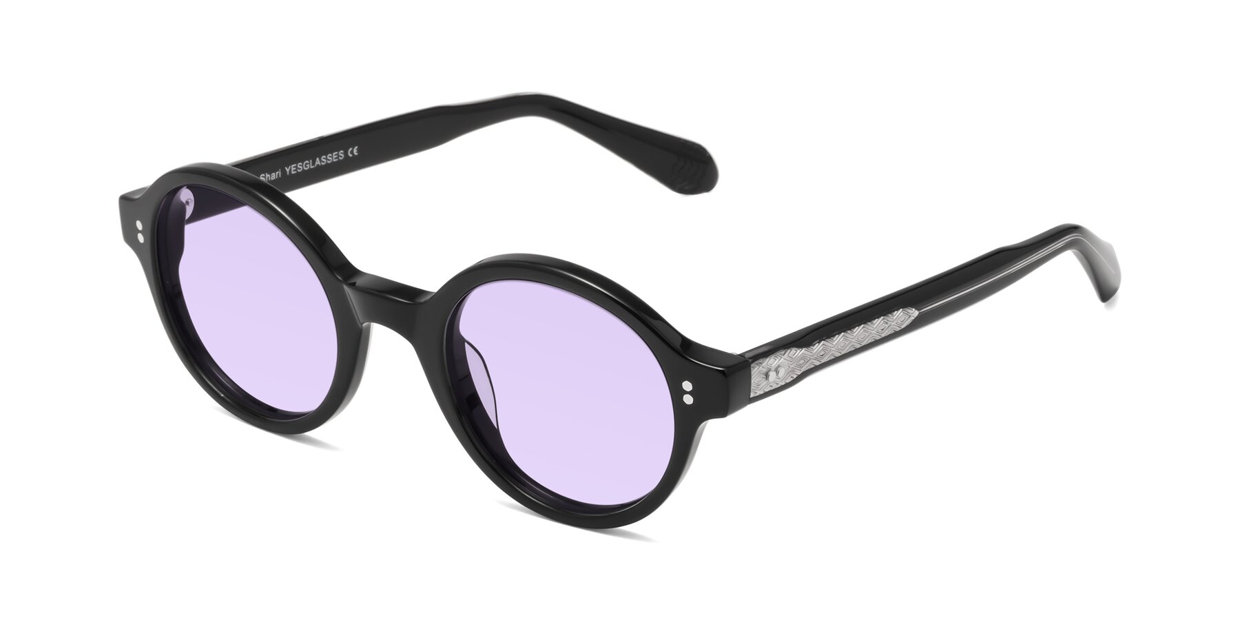 Angle of Shari in Black with Light Purple Tinted Lenses