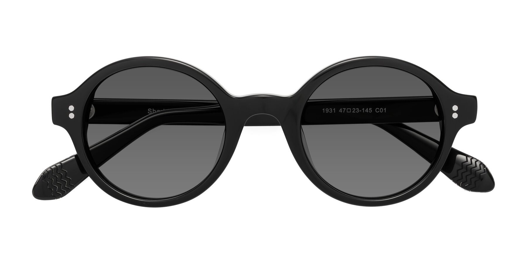 Folded Front of Shari in Black with Medium Gray Tinted Lenses