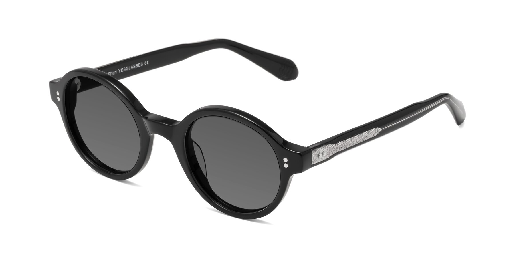 Angle of Shari in Black with Medium Gray Tinted Lenses