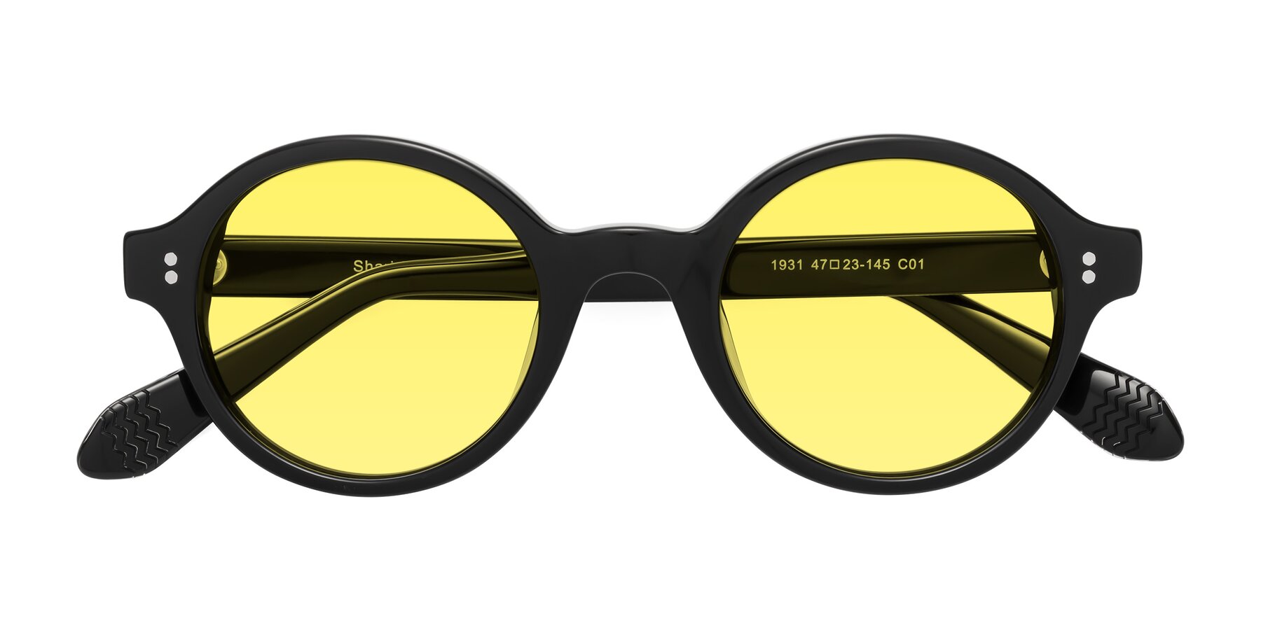 Folded Front of Shari in Black with Medium Yellow Tinted Lenses