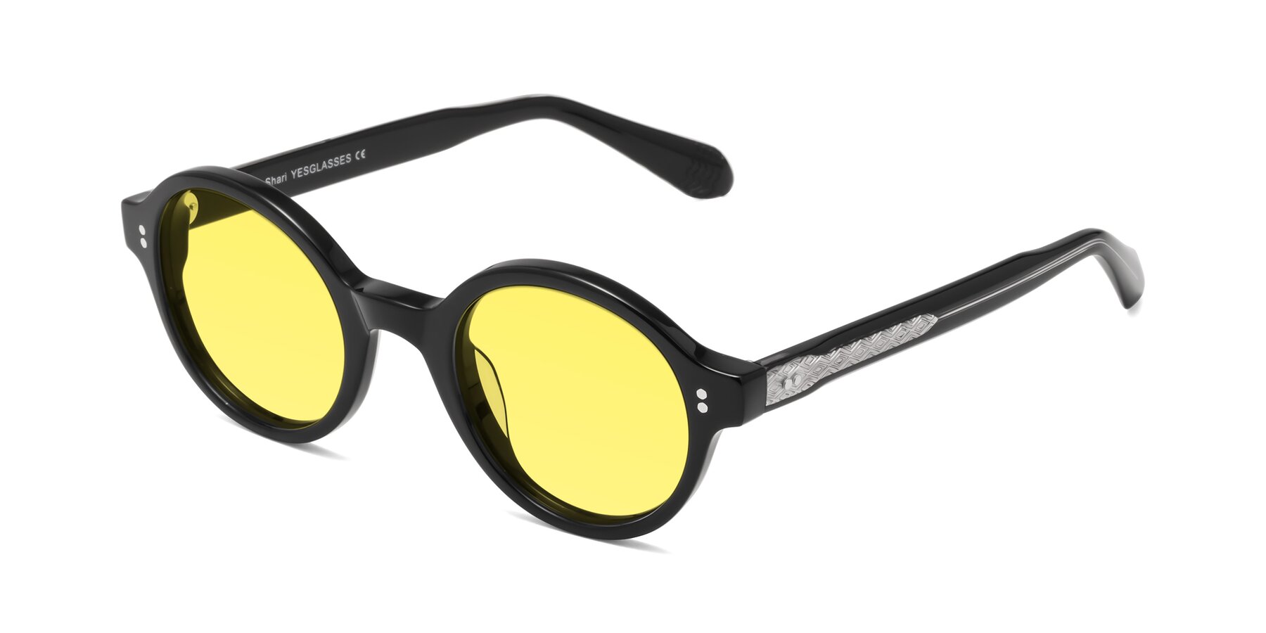 Angle of Shari in Black with Medium Yellow Tinted Lenses