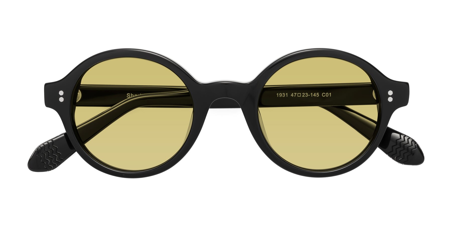 Folded Front of Shari in Black with Medium Champagne Tinted Lenses