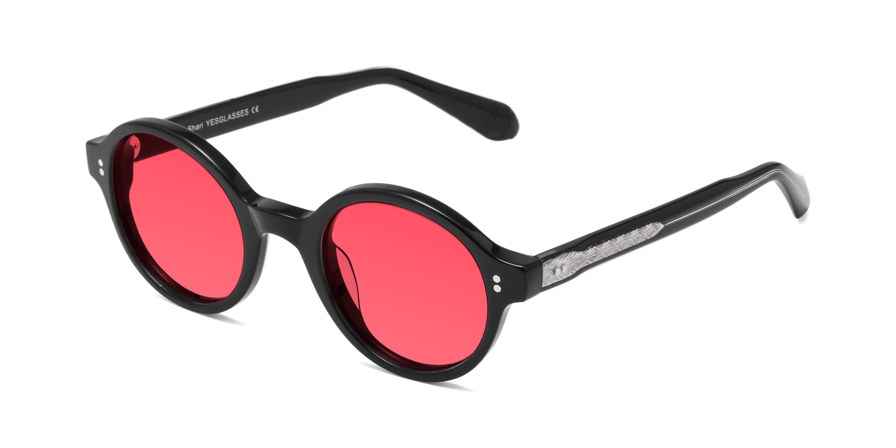 Angle of Shari in Black with Red Tinted Lenses